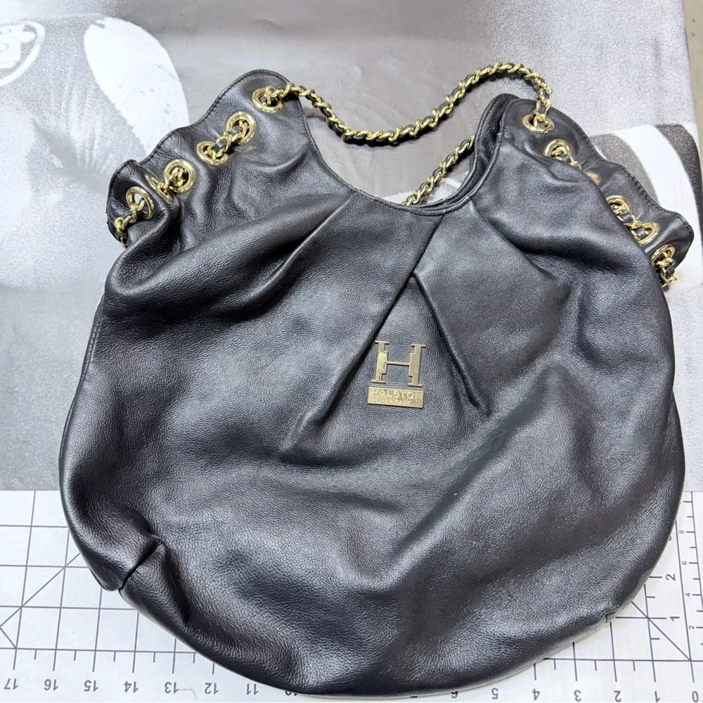 Halston Heritage Black Leather Chain Hobo Bag